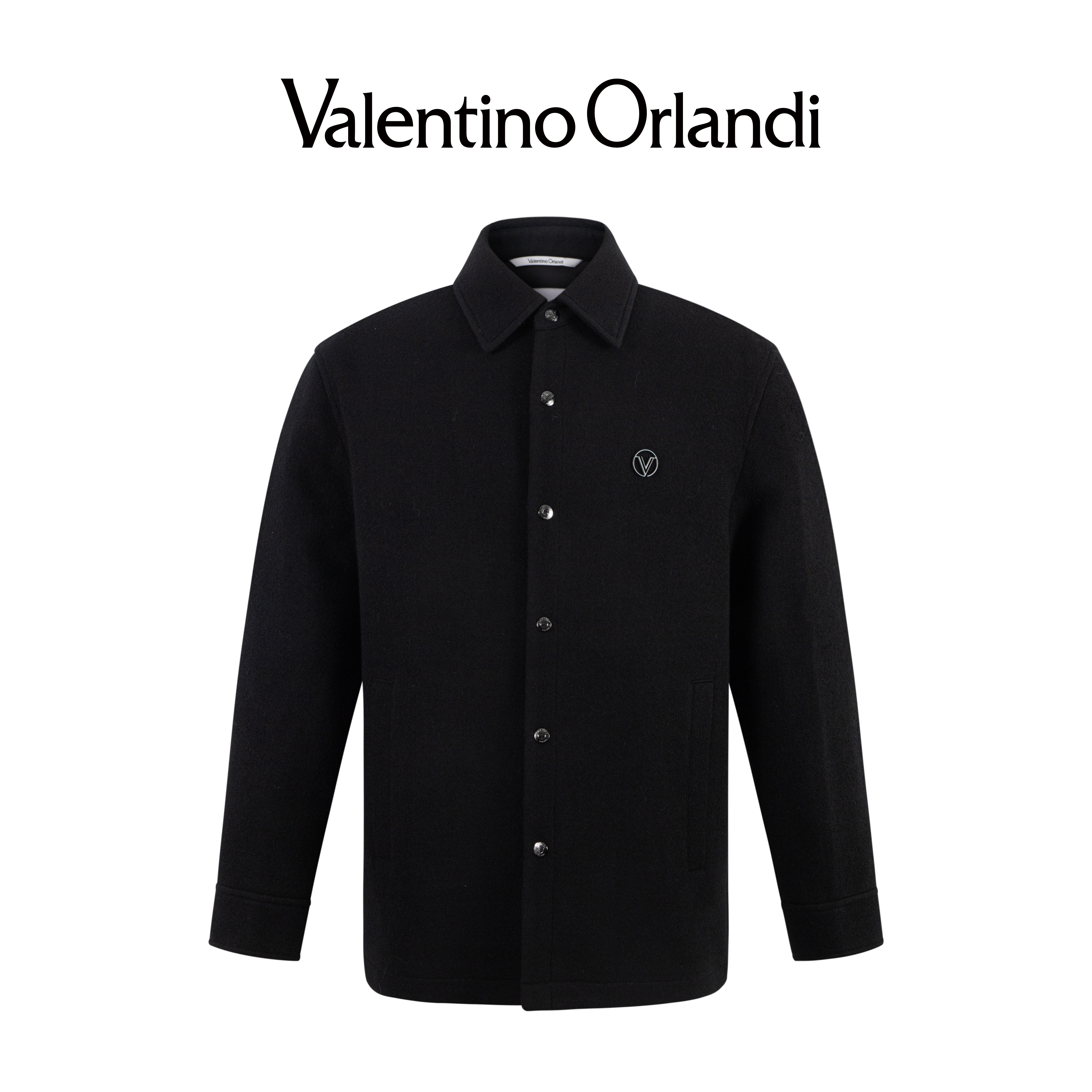 Valentino orlandi男士秋冬B版金属V标字母刺绣绵羊毛毛呢外套