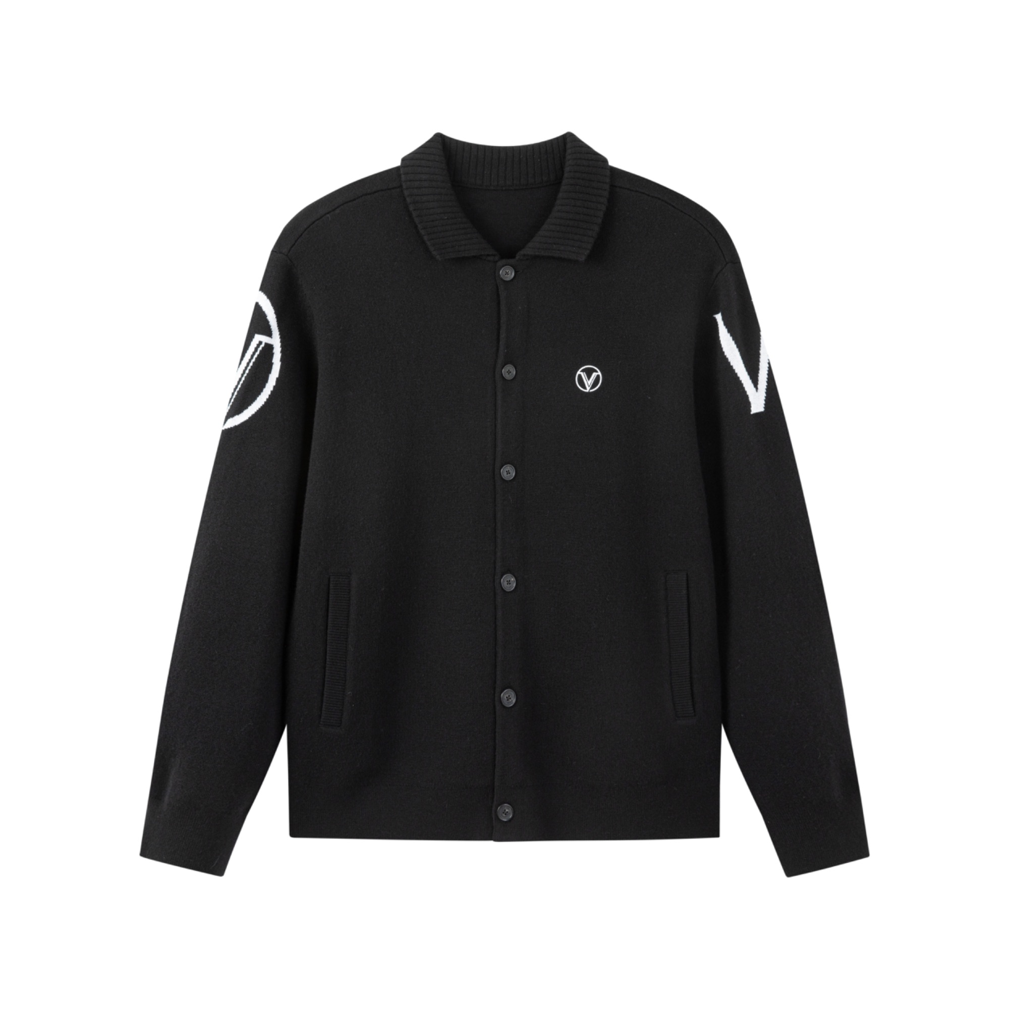 Valentino orlandi男士春秋A版时尚撞色字母logo绵羊毛针织外套