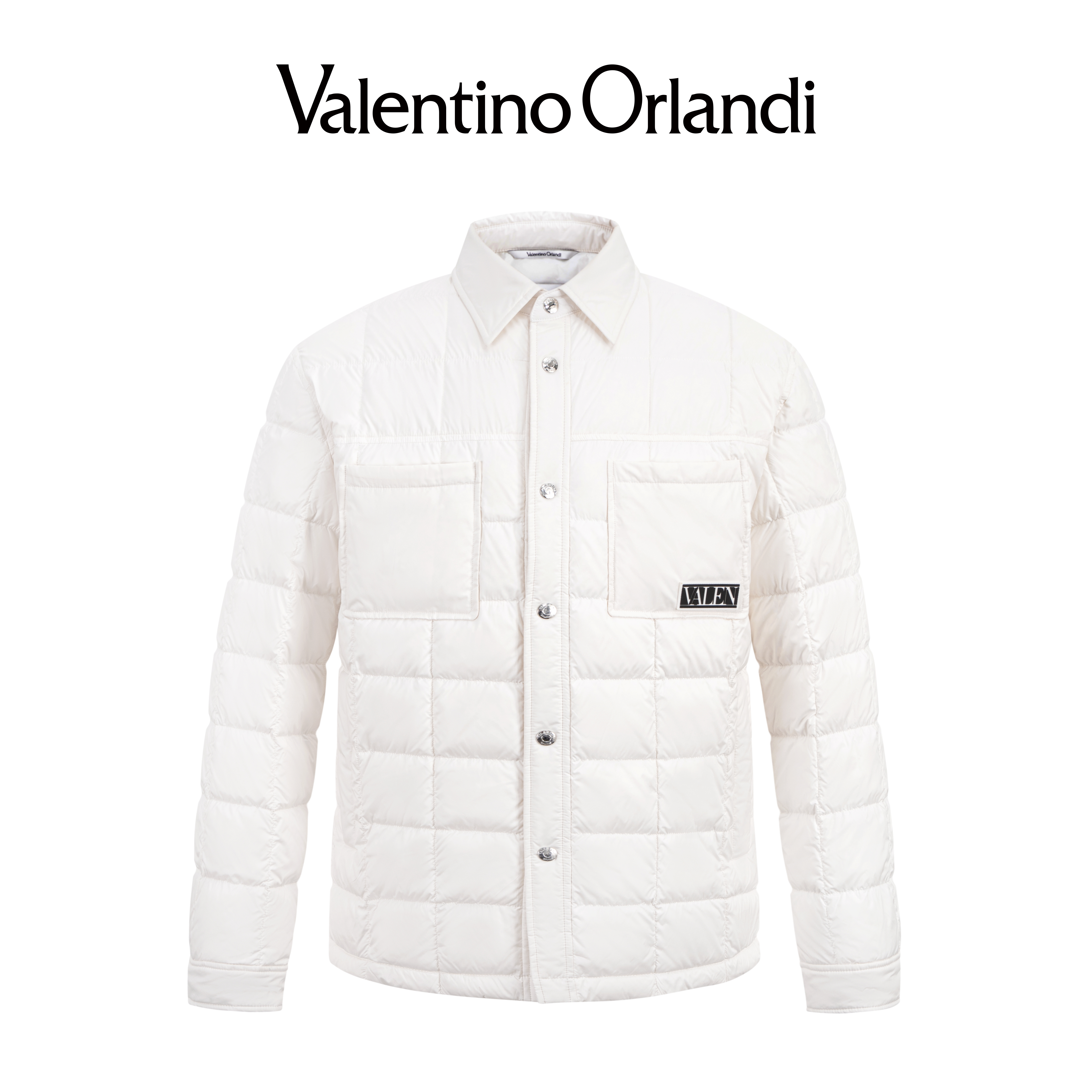 Valentino orlandi男士冬季B版简约商务百搭小标徽章翻领羽绒服