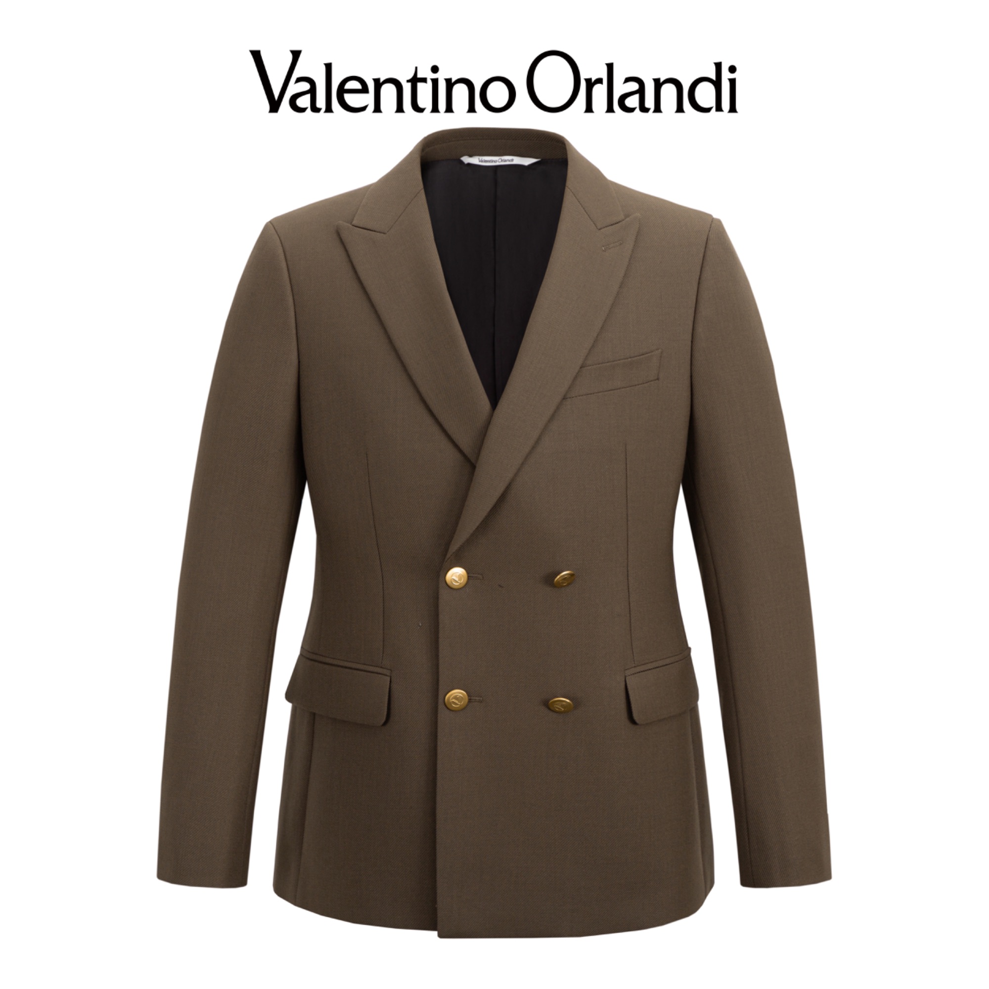 Valentino orlandi男士春秋A版简约商务休闲双排扣绵羊毛西服外套