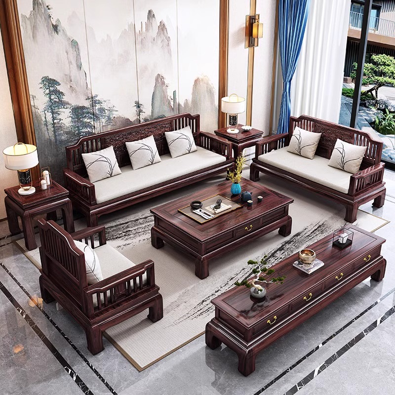 ☆801☆乌金木全实木新中式沙发高档古典雕花家具客厅家用木质沙发