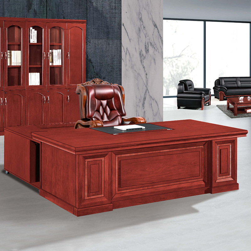 现代实木皮烤漆办公家具大班台大气组合弧形大班桌中式单人家具