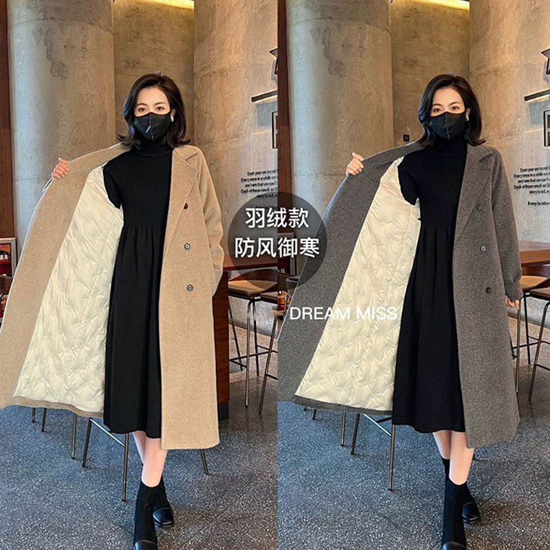 波司登毛呢羽绒服大衣女中长款2023年新款韩版加绒加厚高级感秋冬
