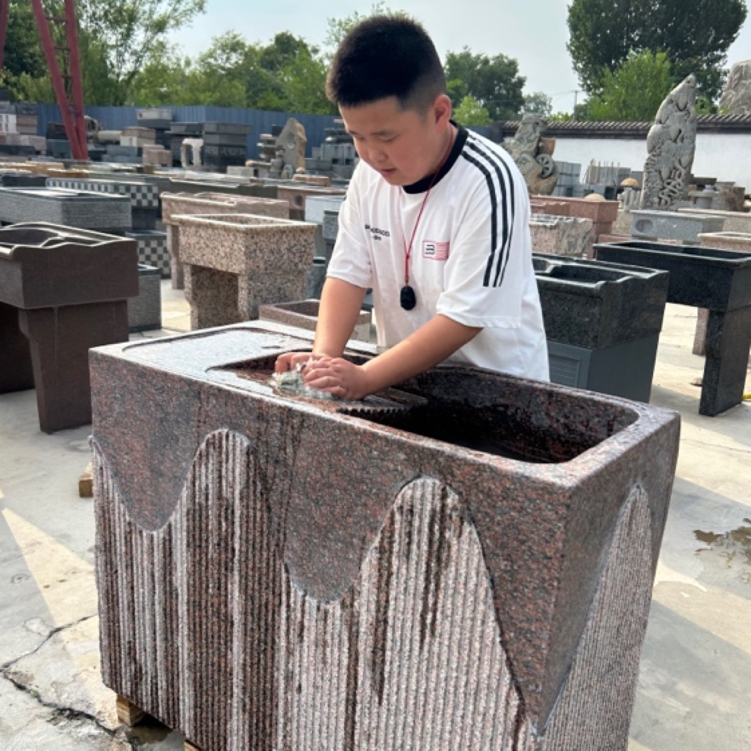 天然石头洗衣池带搓板花岗岩洗衣槽大理石庭院水池家用户外洗手池