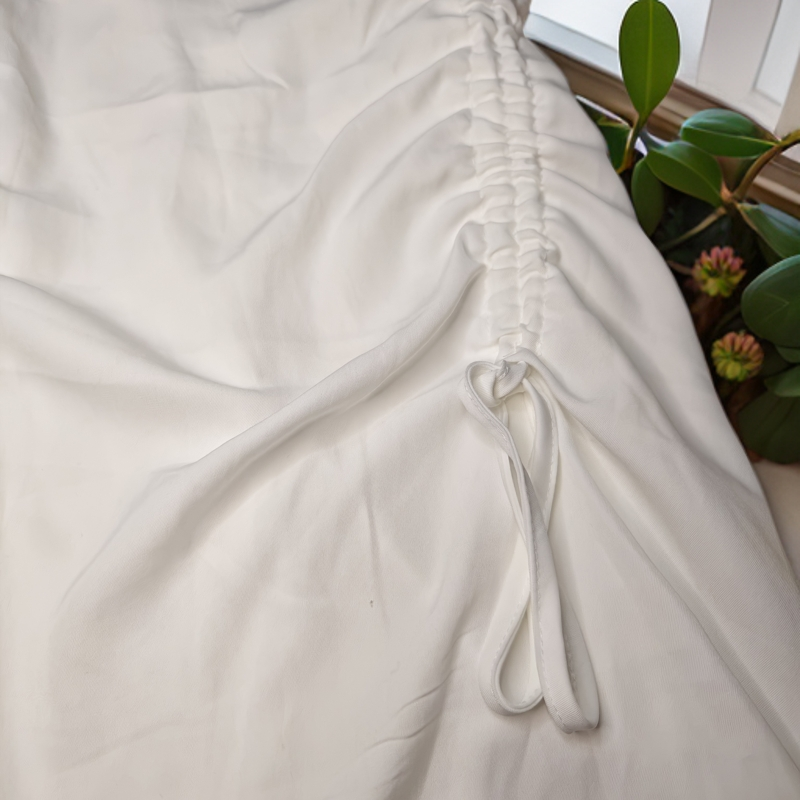 不规则抽绳褶皱高腰半身裙中长款显瘦包臀裙白色