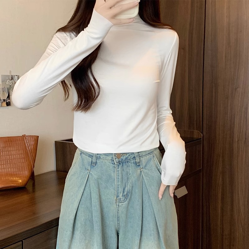 德绒保暖打底衫女秋冬设计感小众半高领修身收腰洋气内搭显瘦上衣