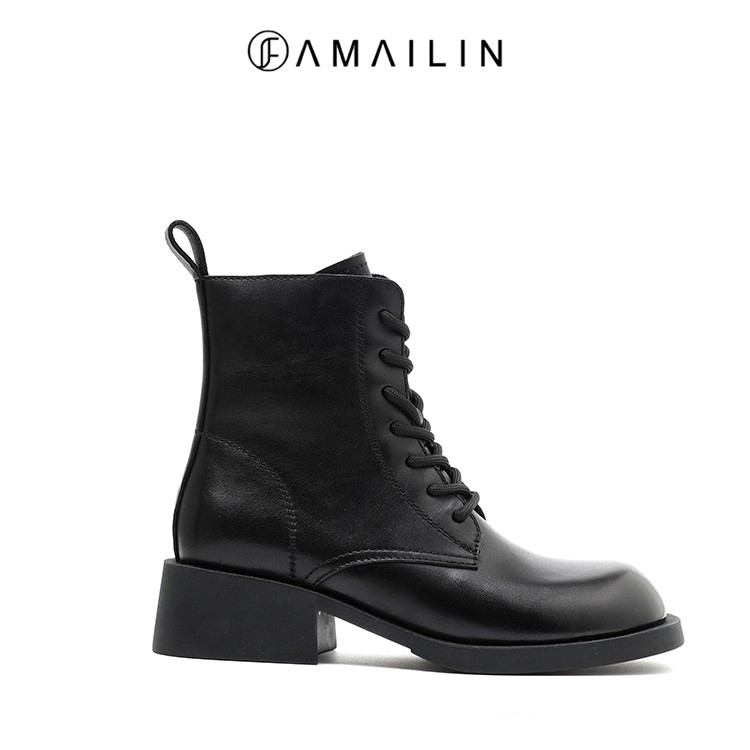 【FAMAILIN】跟高4cm/2023秋冬款时尚通勤短芒果头马丁靴女