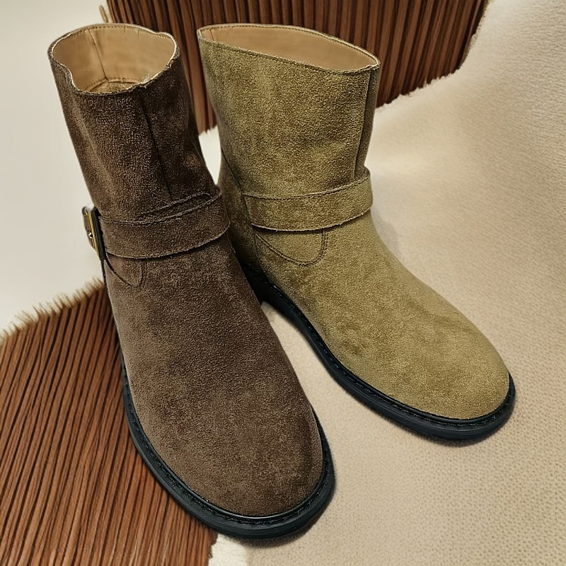 【大美家049】秋冬款皮带扣圆头低跟套筒裸靴女舒适（917-26）