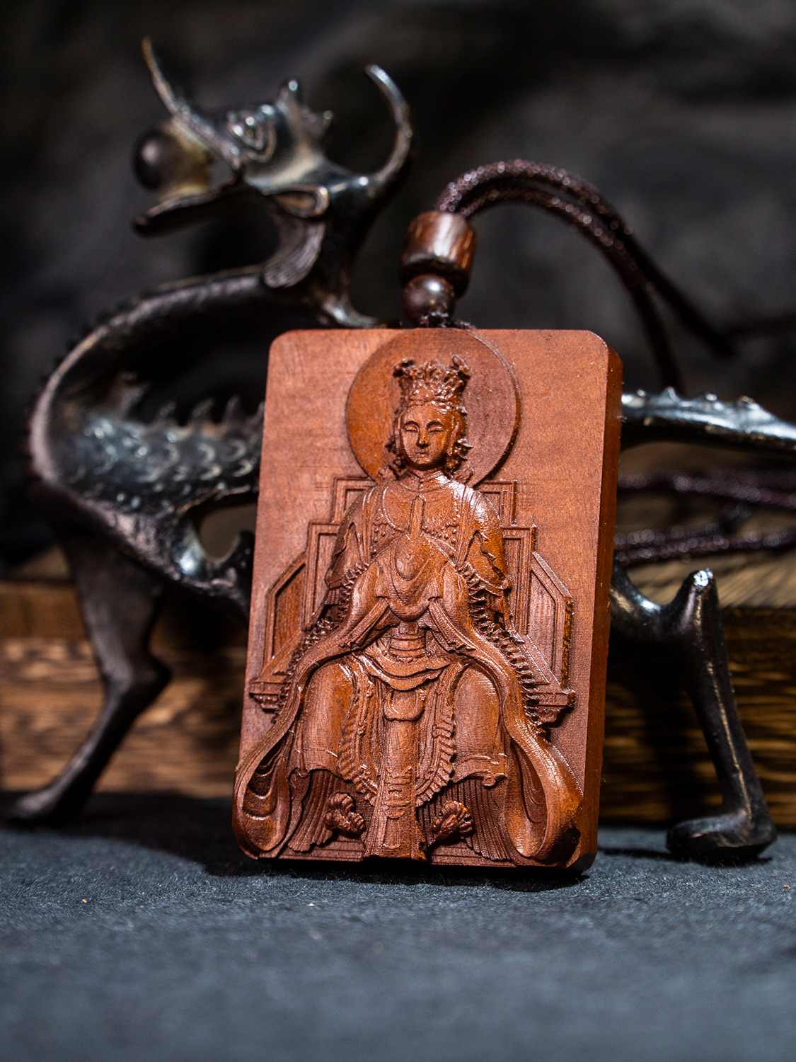 【龙虎山发】碧霞元君枣木吊坠泰山奶奶五岳真行图双面吊坠牌