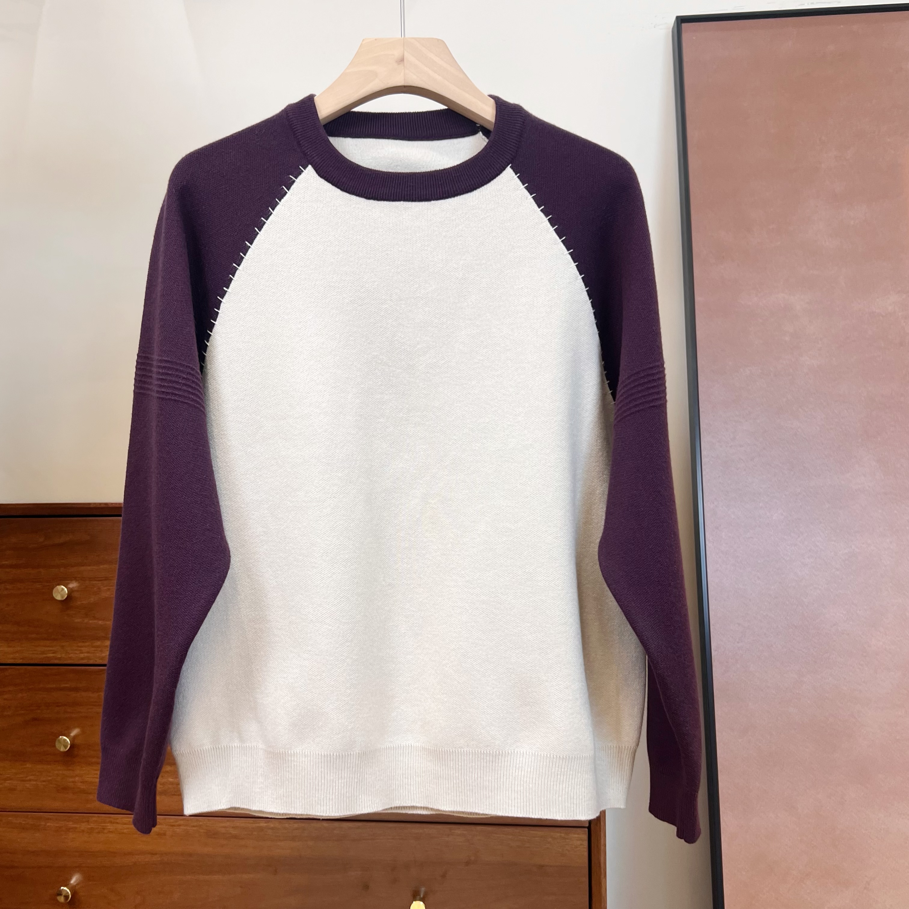 《糊涂潮》秋季新款潮流时尚休闲宽松男女同款拼接色块针织毛衣