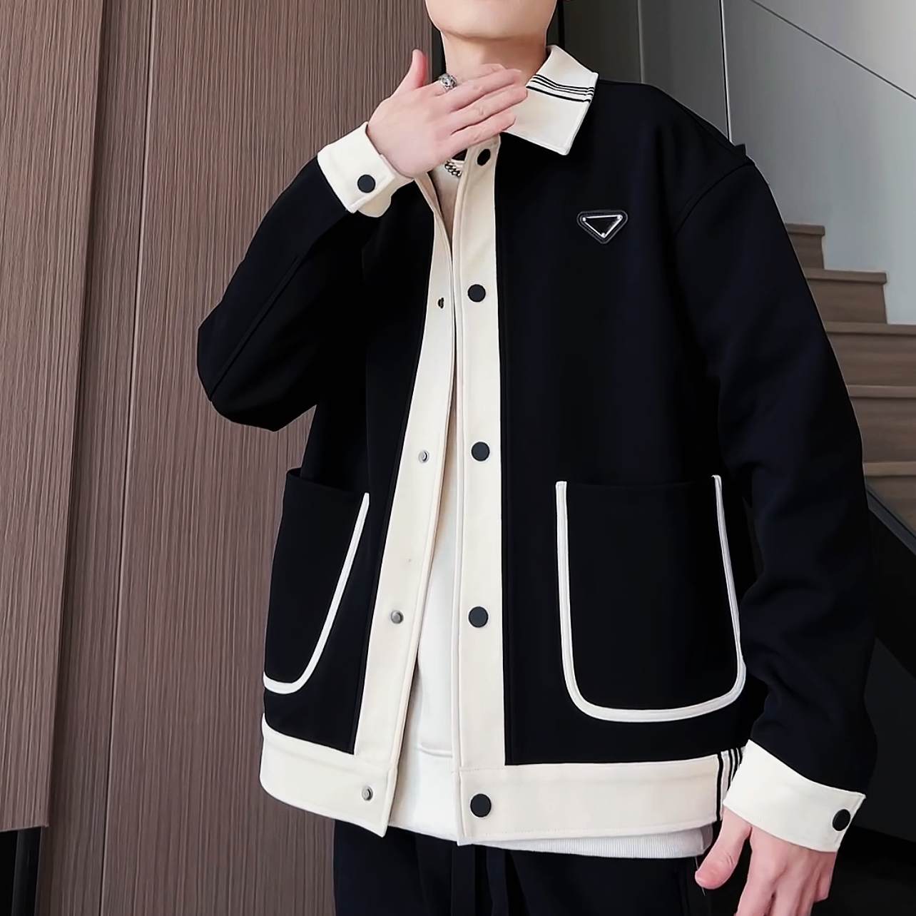 《糊涂潮专属》秋冬新款潮流时尚休闲口袋设计拼接百搭男士外套