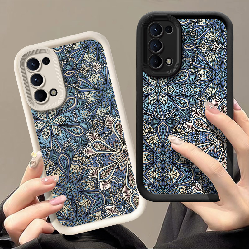 复古图腾适用OPPOReno4Pro手机壳全包高级感硅胶新款简约防摔软壳