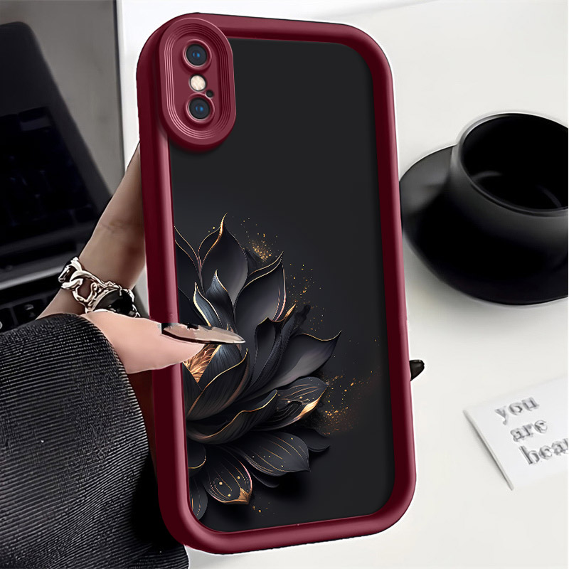 黑暗金莲适用iPhone苹果XS手机壳全包高级感硅胶新款简约防摔软壳