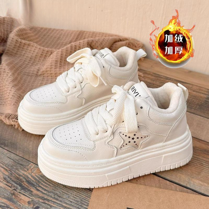 回力瑞小白鞋女冬季加绒高帮厚底板鞋2023新款百搭小众保暖二棉鞋