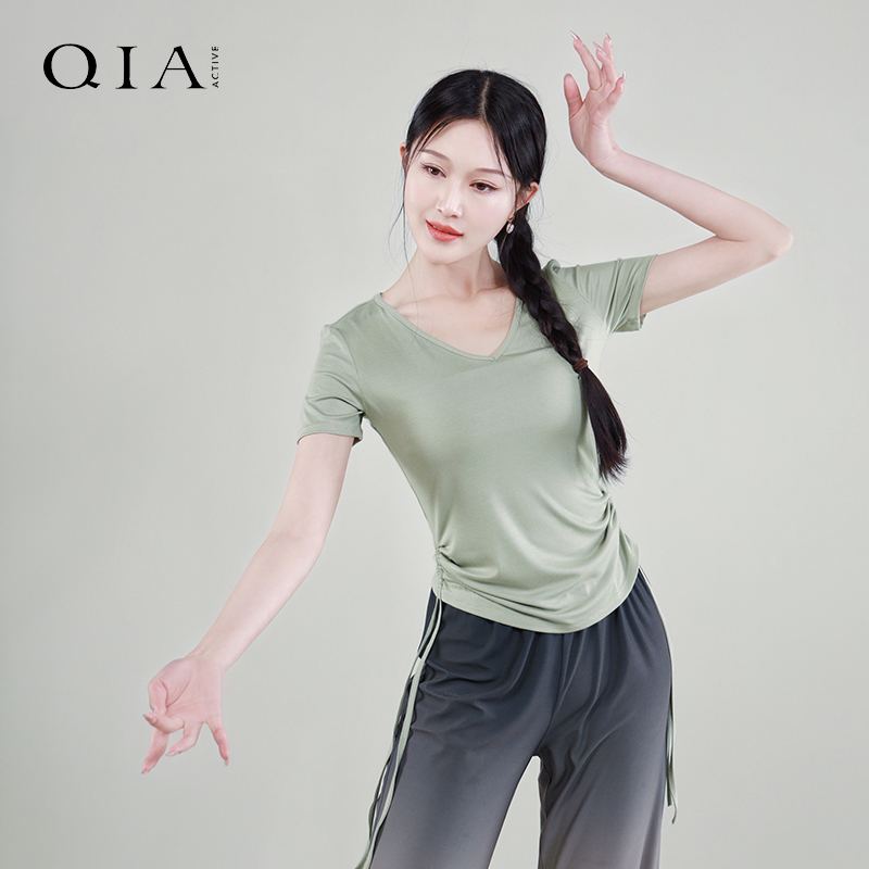 琪亚成人舞蹈服现代舞练功服短袖V领上衣女古典民族舞跳舞服宽松