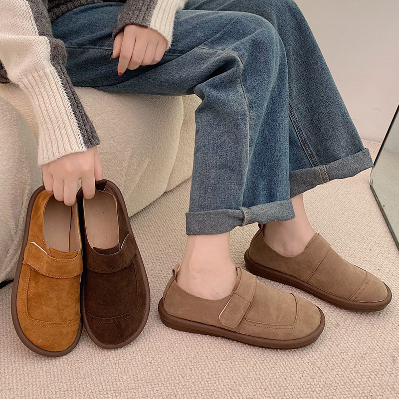 软底平底勃肯鞋女秋季薄款复古魔术贴丑萌大头百搭日系单鞋女潮