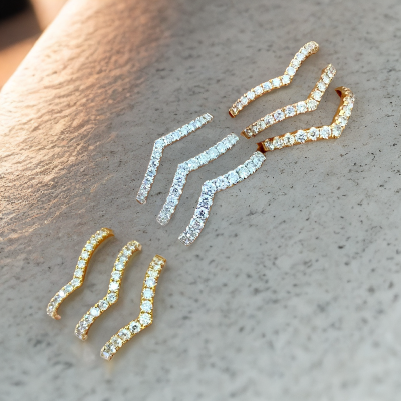 【申小姐】18K金天然钻石V排戒排钻戒20分30分40分 叠单戴百搭指环