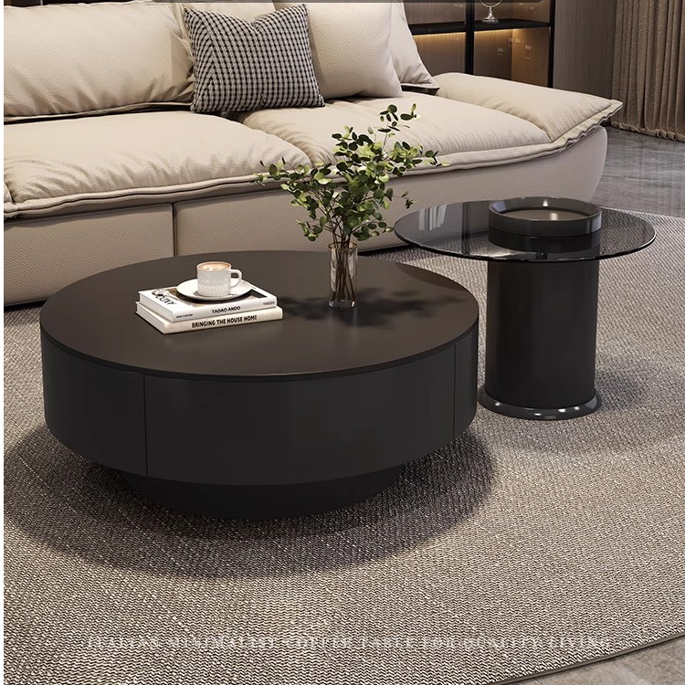 现代简约轻奢岩板茶几小户型客厅家用茶桌高级感茶玻茶几组合