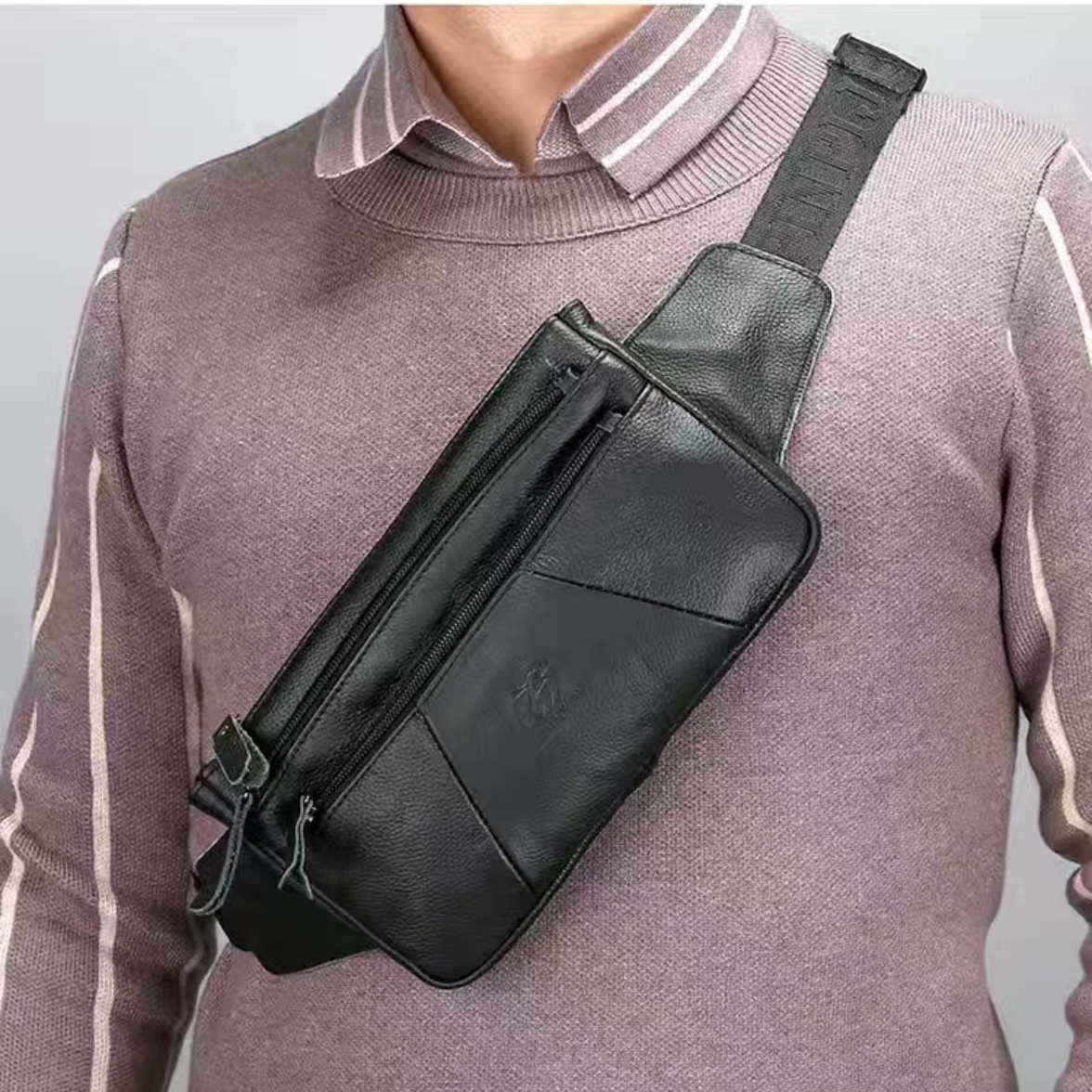 头层牛皮小腰包多隔层【宽23高13底宽3】新款百搭真皮