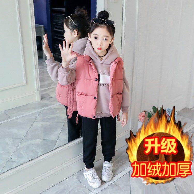 女童秋冬装套装新款女孩中大童儿童装卫衣三件套冬季加绒加厚