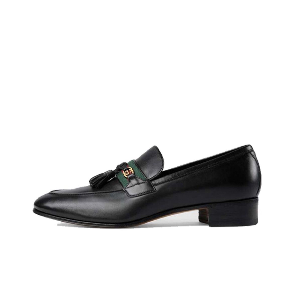 全新未使用 GUCCI/古驰 皮革 饰织带互扣式双G 方跟 乐福鞋