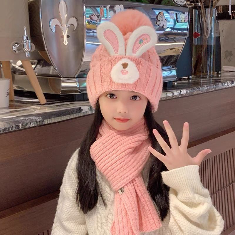 韩国女童帽子围巾套装2023冬款男女儿童宝宝毛线帽加绒加厚针织帽