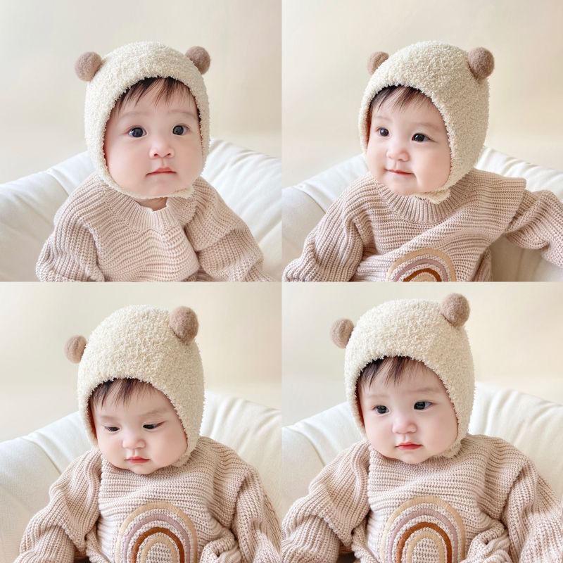 婴儿帽子秋冬季超萌宝宝包头帽新生儿可爱护耳帽冬天保暖毛绒帽潮