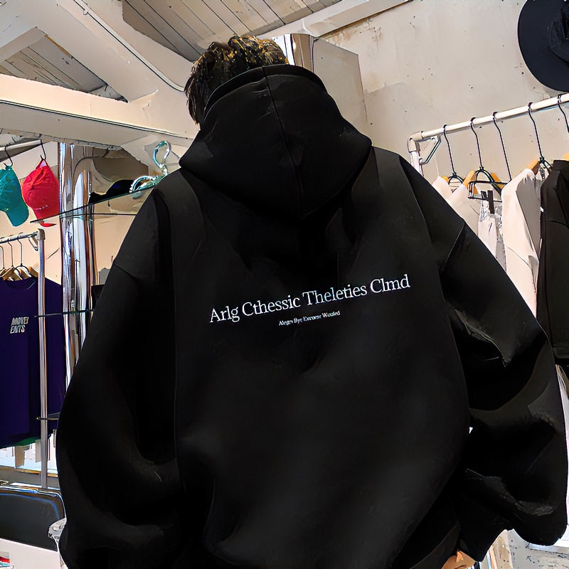 黑色卫衣男连帽秋冬款加绒美式复古重磅潮牌宽松痞帅外套欧美高街