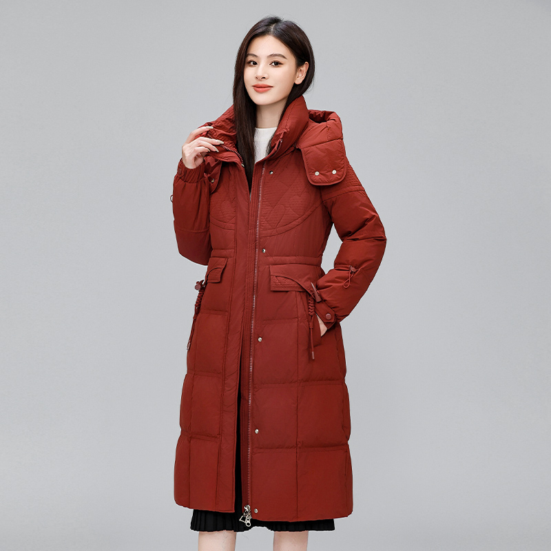 2025年冬季白鹅绒女士收腰显瘦休闲时尚加厚百搭中长款羽绒服女
