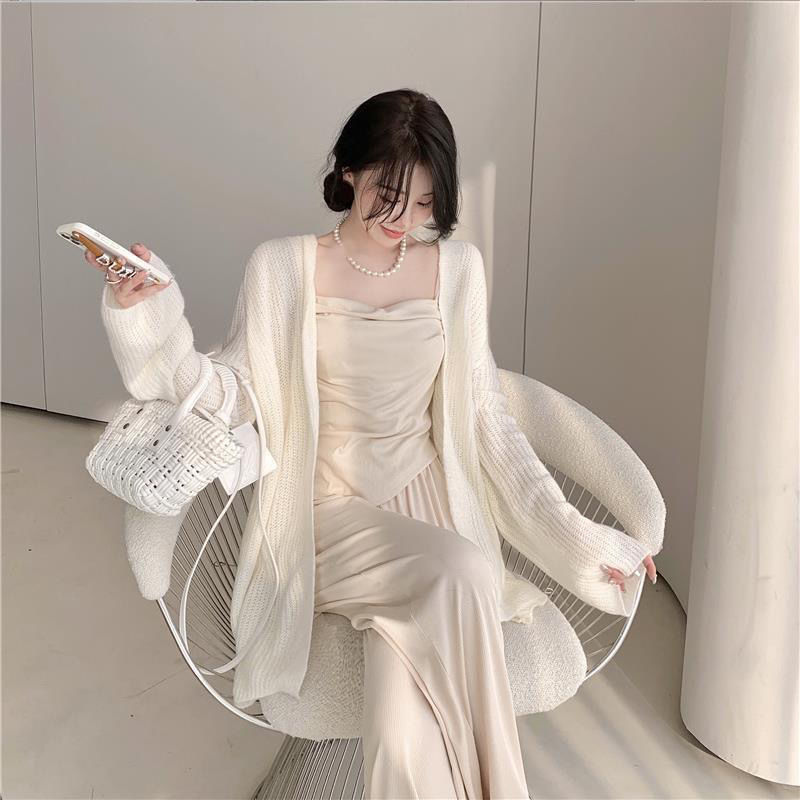 套装女2023早秋新款针织开衫毛衣外套+吊带上衣+高腰阔腿裤三件套