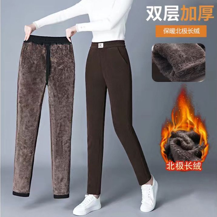 中老年妈妈裤子秋冬款加厚休闲裤宽松显瘦直筒裤女弹力长裤大码