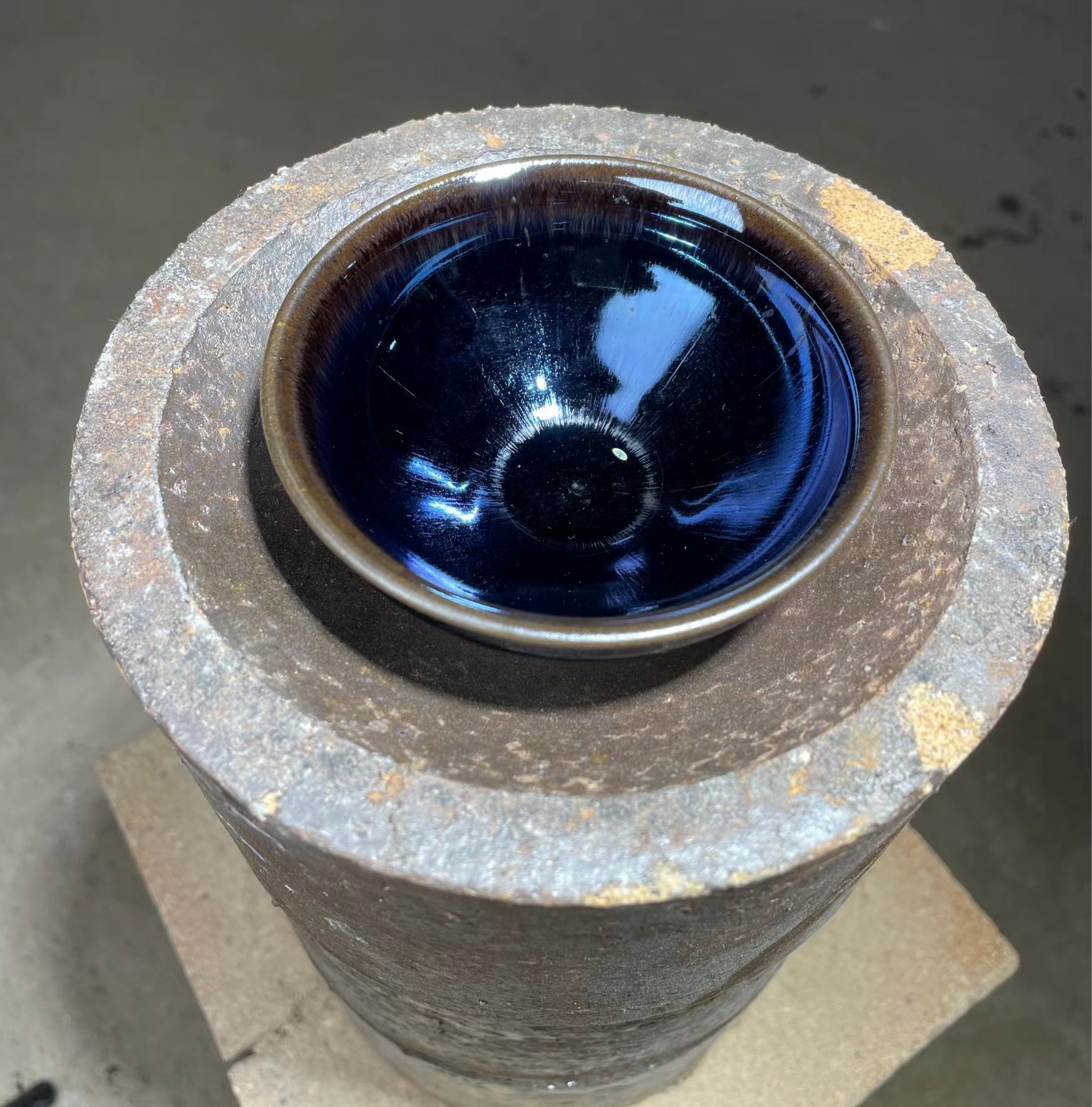 现场开窑龙窑柴烧微瑕建盏1只