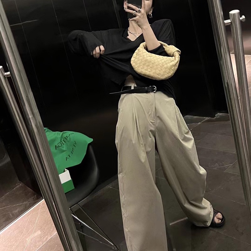 休闲裤女简约随性百搭新款宽松显瘦高腰裤+配腰带长裤