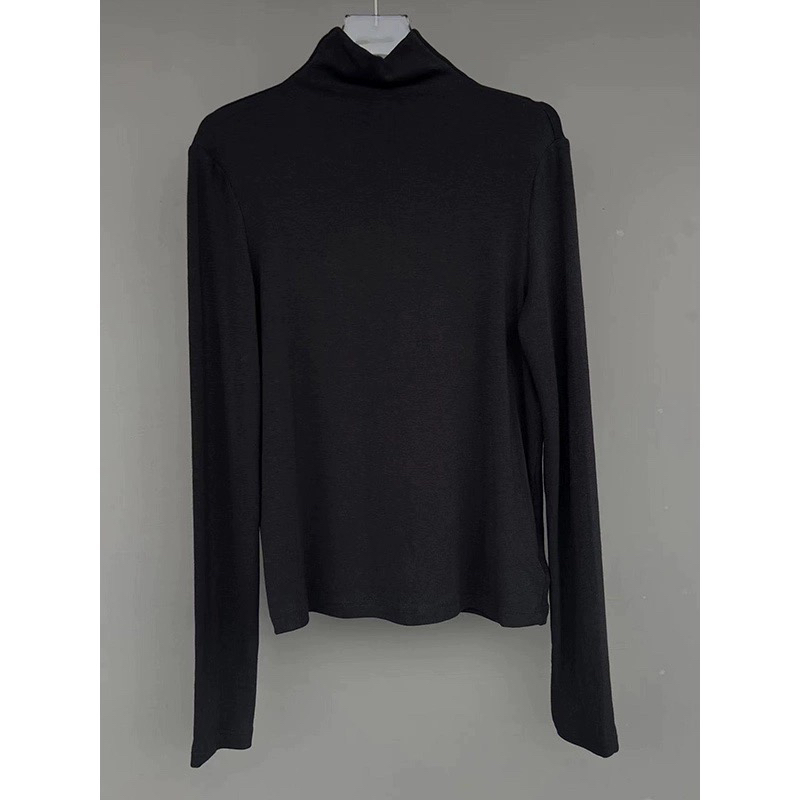 半高领通勤简约打底衫新款小中领长袖高弹显瘦T恤