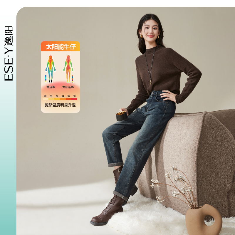 逸阳加绒牛仔老爹裤女2025冬新款休闲显瘦百搭小个子哈伦直筒裤子