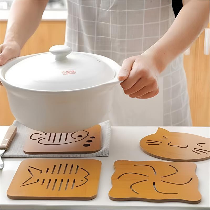 【到手6片】卡通木质隔热垫餐桌垫防滑锅垫垫子茶杯垫碗垫防烫家用