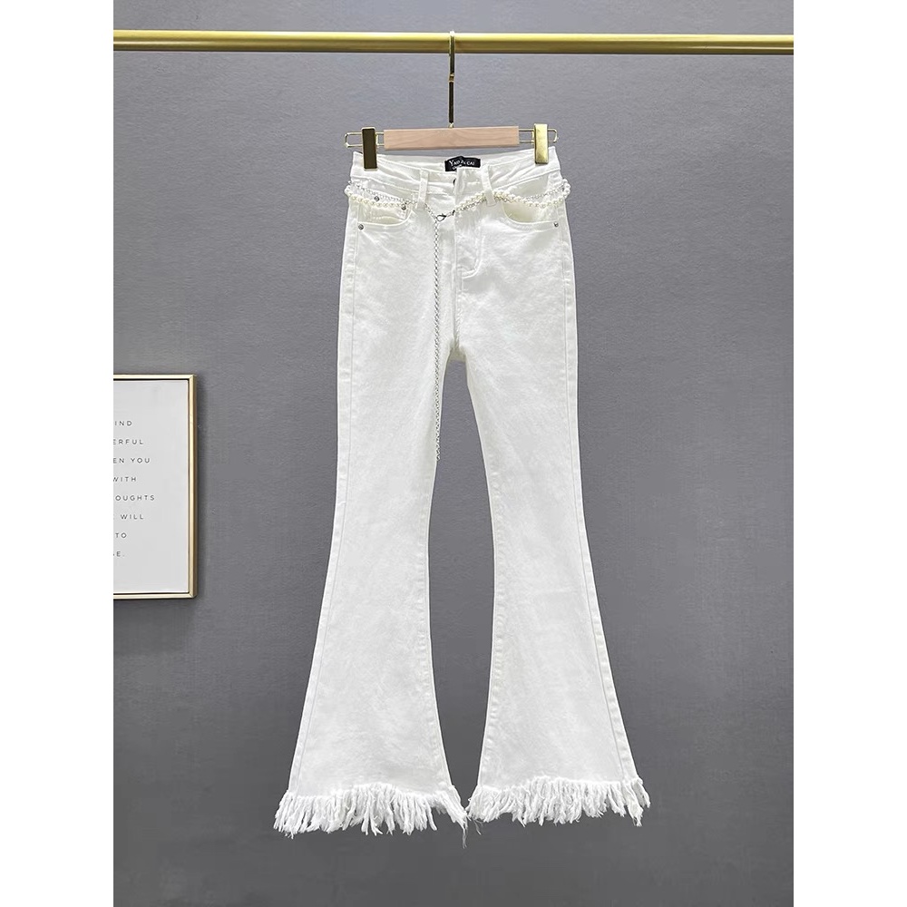 （Xy精选）小个子 毛边牛仔喇叭裤春夏秋高腰修身显瘦ins欧洲站长裤