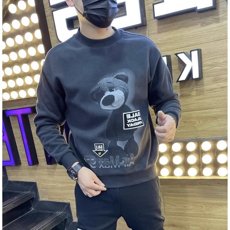 欧洲站秋冬潮牌印花卫衣男韩版潮流修身加绒加厚长袖恤男