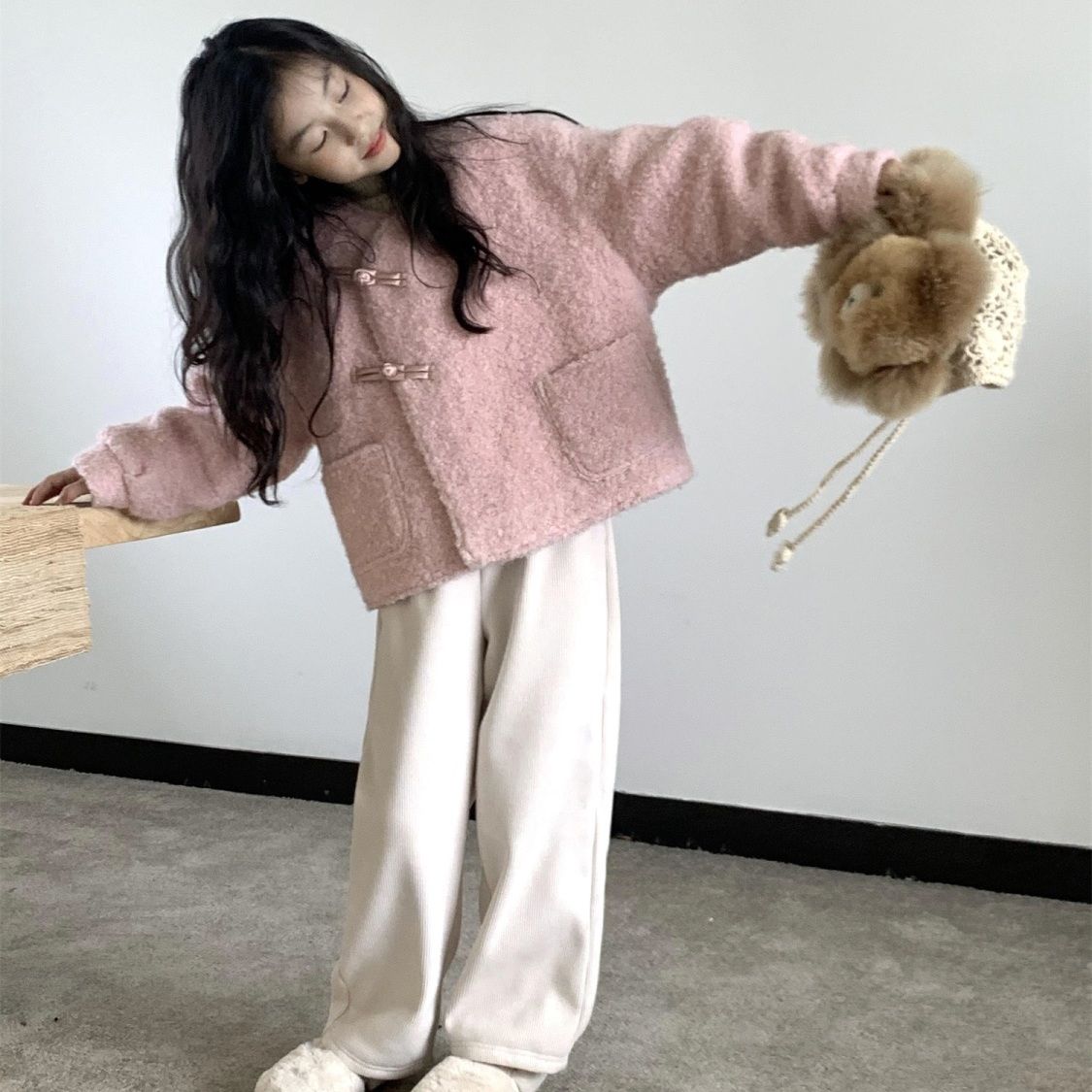 女童秋冬外套2023新款儿童冬季中国风毛衣大童女孩一体上衣小个子