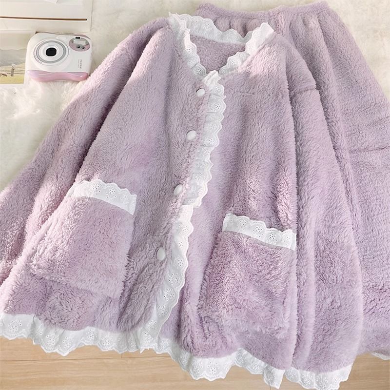 小个子外穿睡衣女秋冬季加厚长袖套装2023新款家居服大码