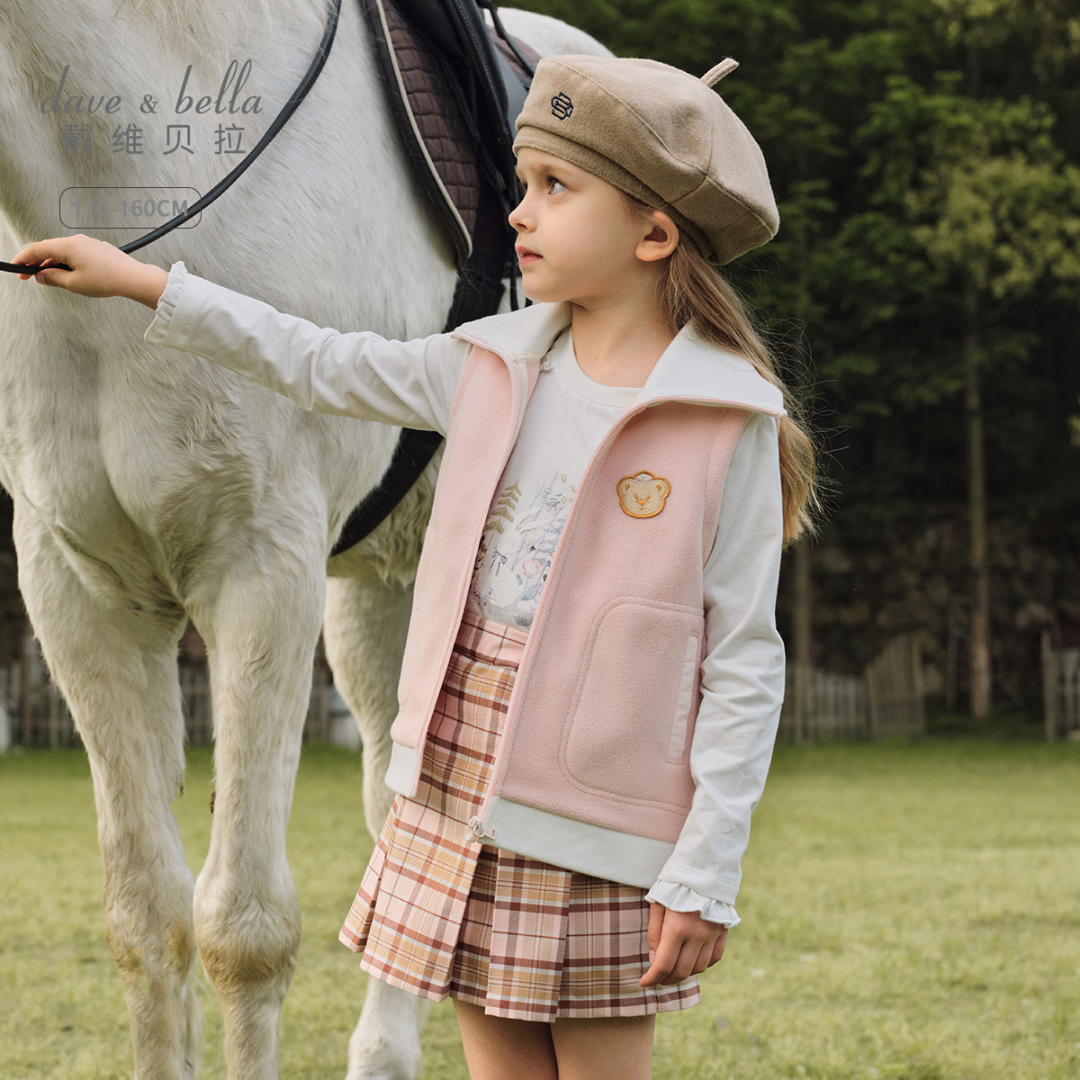 戴维贝拉女童摇粒绒马甲儿童可外穿背心2024新款秋装DK3241592