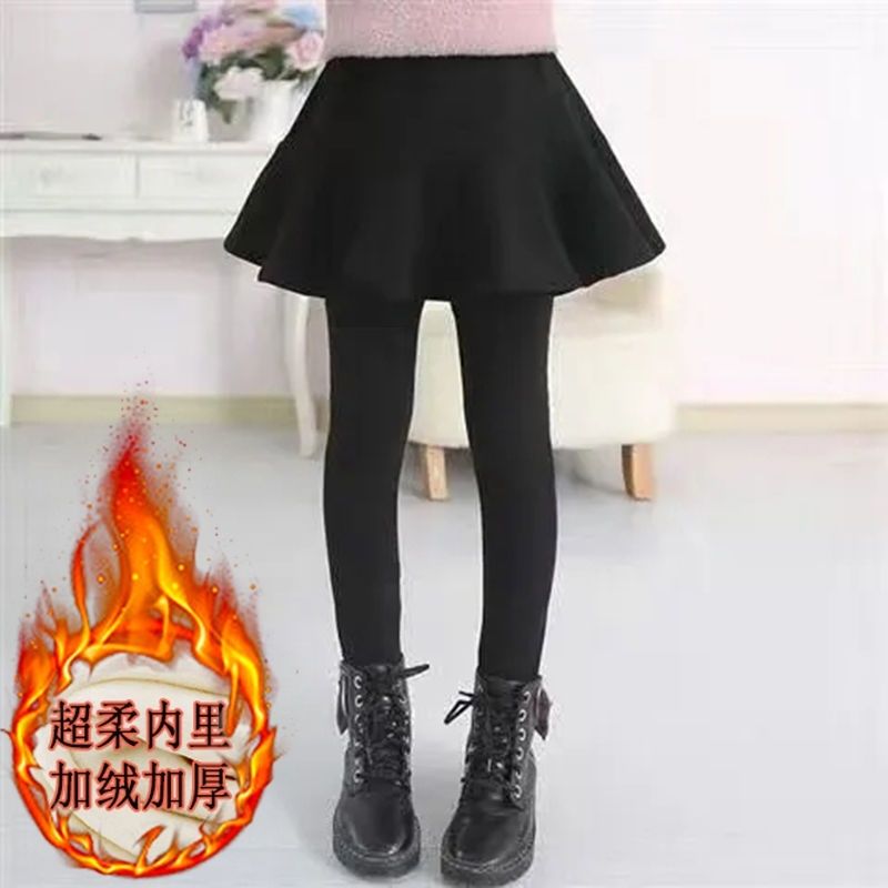 女童打底裤加绒假两件裙裤秋冬款女孩弹力裤子外穿春秋款儿童长裤