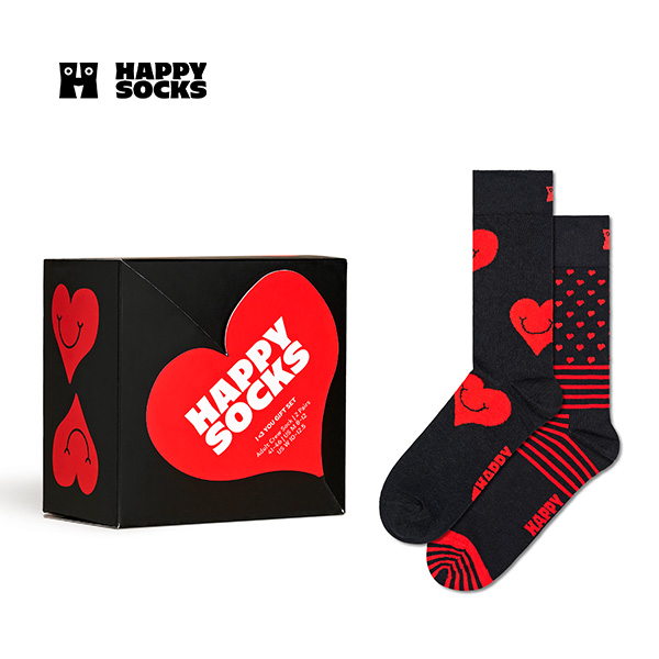 HappySocks爱心中筒袜堆堆袜2双装礼盒