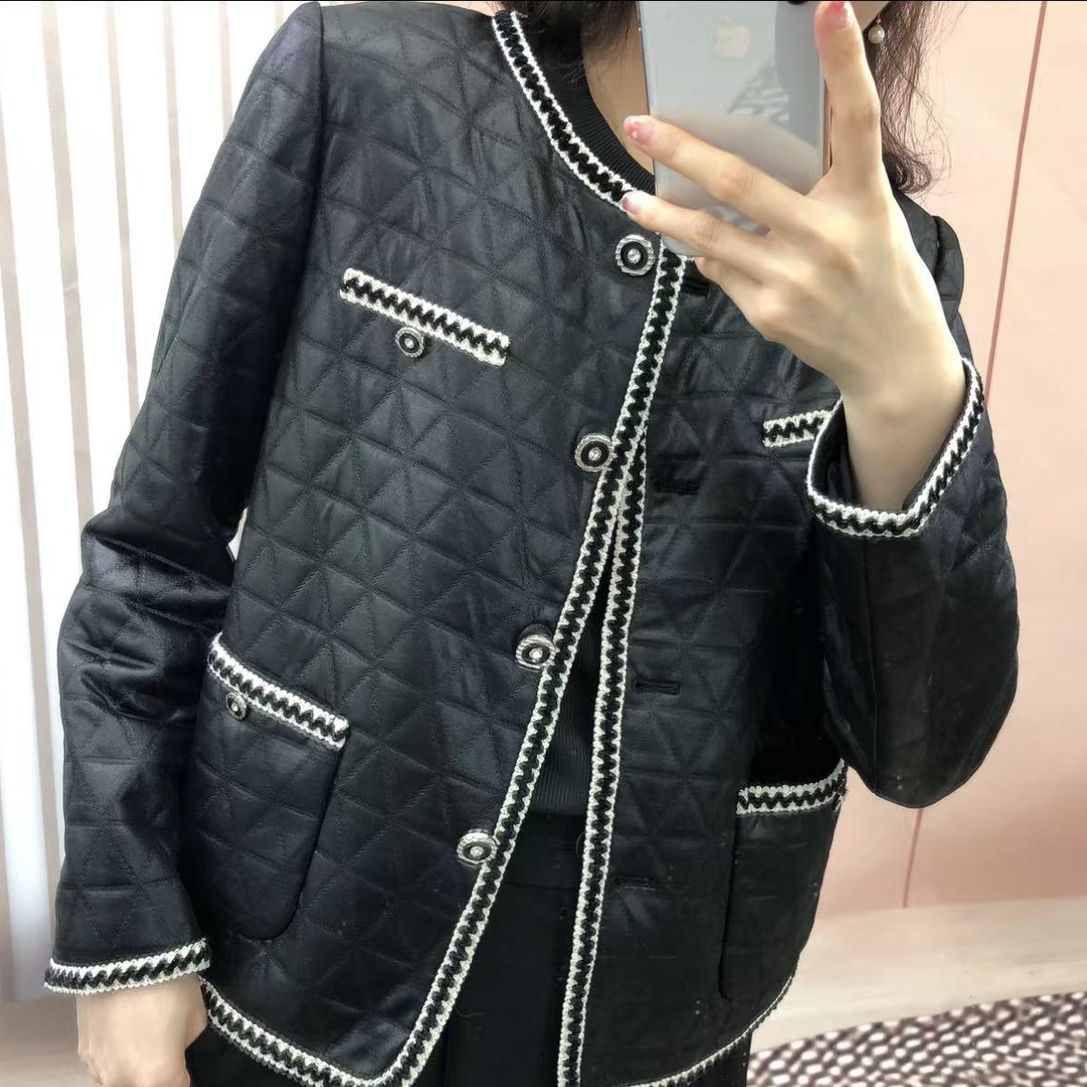 CA443-R女神百搭潮流显女款小香风短款时尚黑色秋冬冬季早秋外套