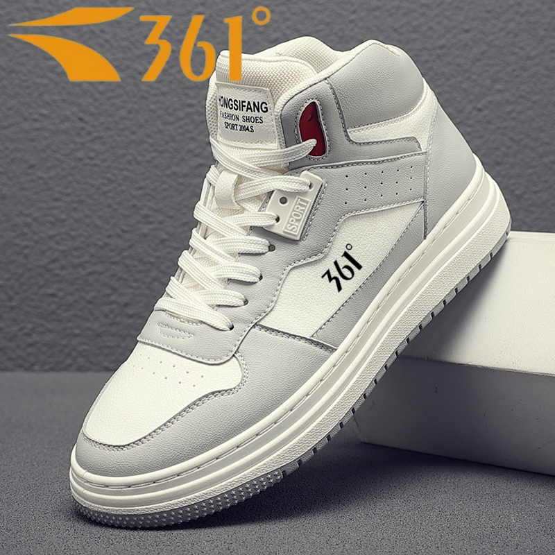 361男鞋高帮板鞋男冬季新款休闲鞋子品牌正品皮面防水运动鞋男款