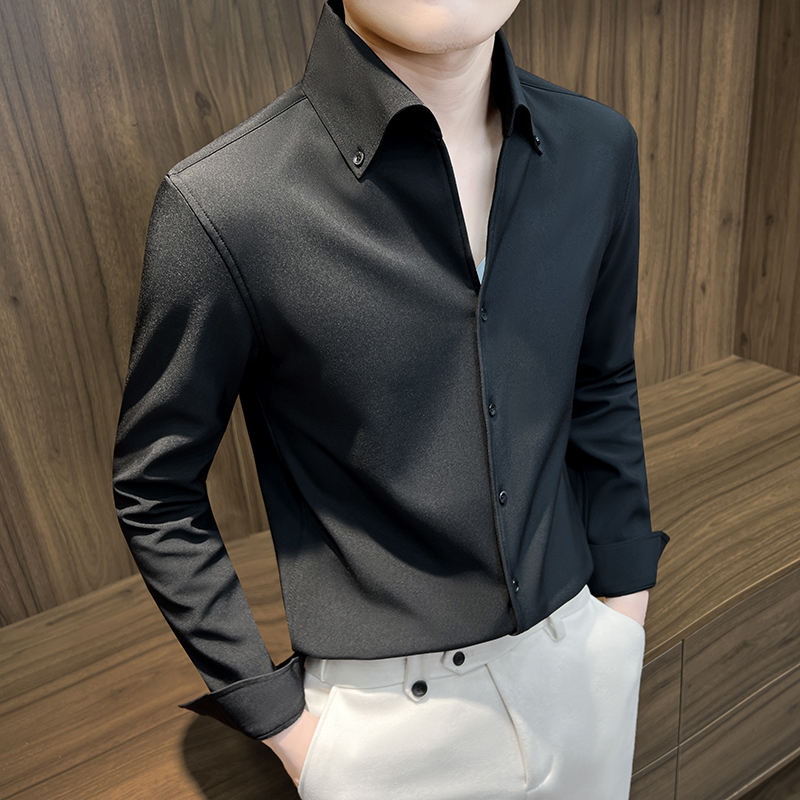 法式大领衬衫男士长袖冬季加绒保暖商务男装2023新款痞帅高领衬衣