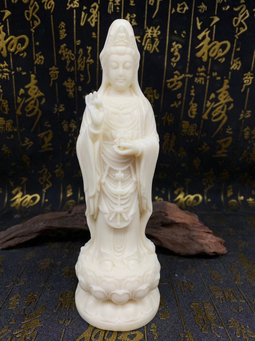 菩提果雕刻手工南海观音摆件工艺品