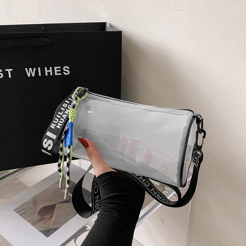 夏季防水透明包包女新款单肩包韩版简约女士圆筒包洋气少女斜挎包