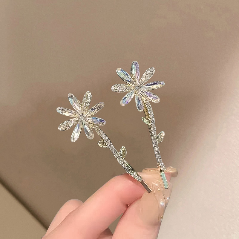 合金仿水晶发饰 简约百搭花朵一字对夹精致时尚气质碎发刘海发夹