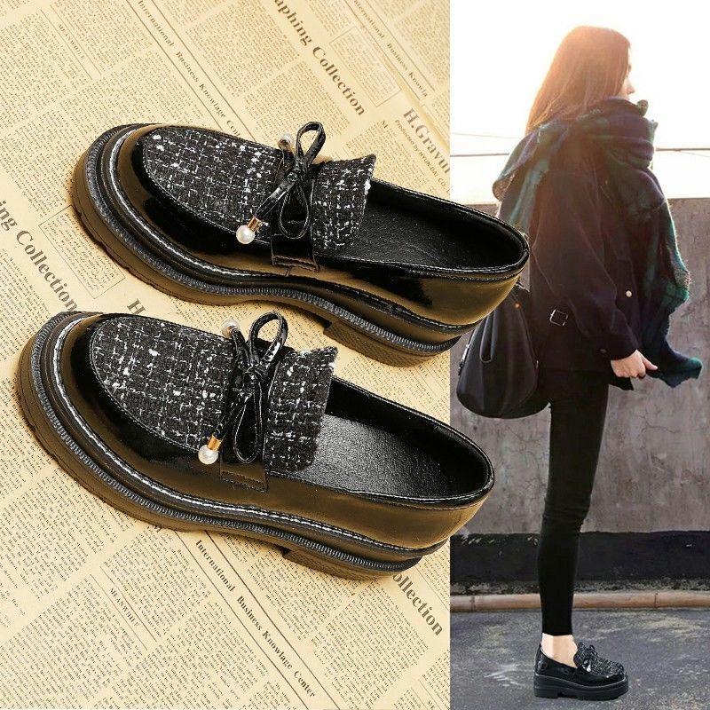 季回力休牌新福鞋英伦小皮鞋女厚底豆豆鞋单鞋春秋季百搭真软皮